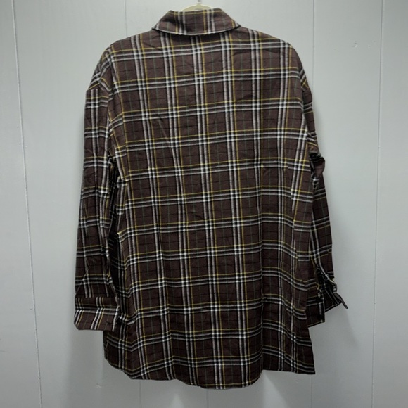 PrettyLittleThing Brown Checked Pocket Oversized Long Sleeve Plaid Shirt Size 4 - Picture 6 of 7
